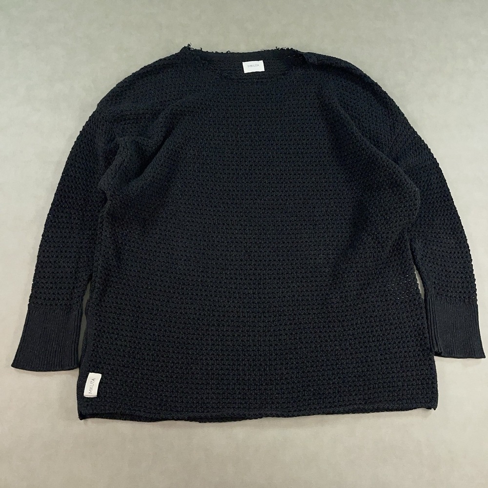EUC $289 Mikuta Black Long Knitted Sweater XS/S Shirt Chunky 100% Cotton